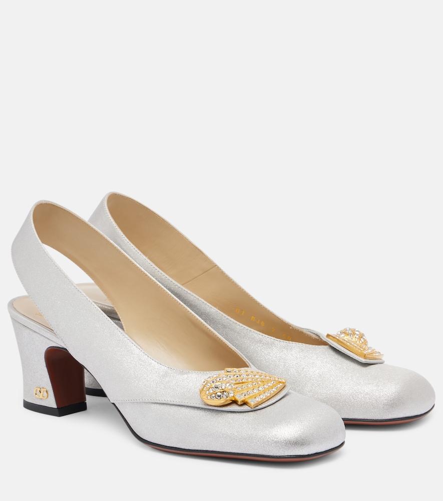 valentino garavani adamantine embellished satin slingback pumps