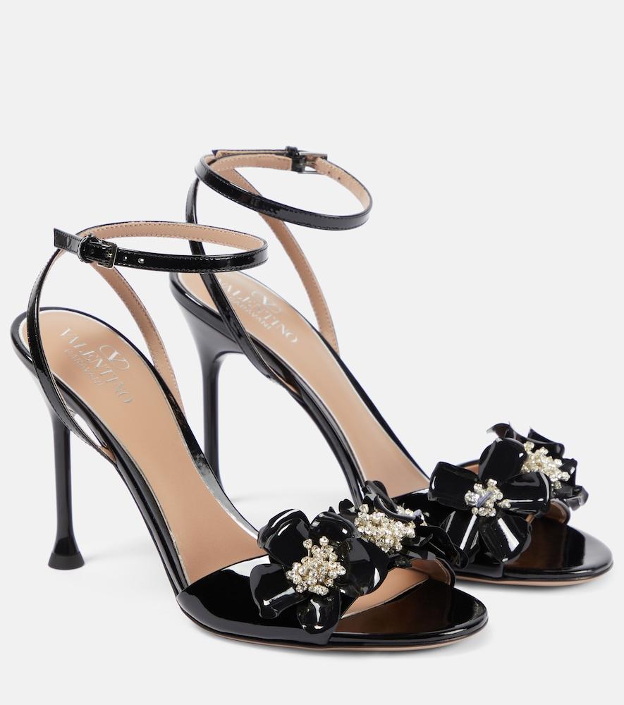 valentino garavani archive wild flower patent leather sandals