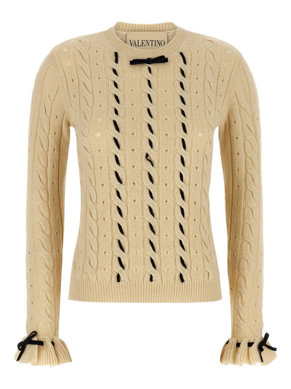 valentino garavani beige cable-knit sweater