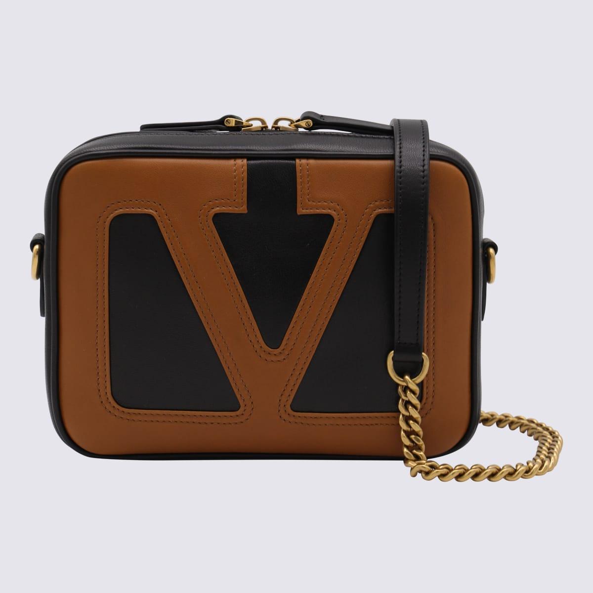 valentino garavani black and brown leather crossbody bag