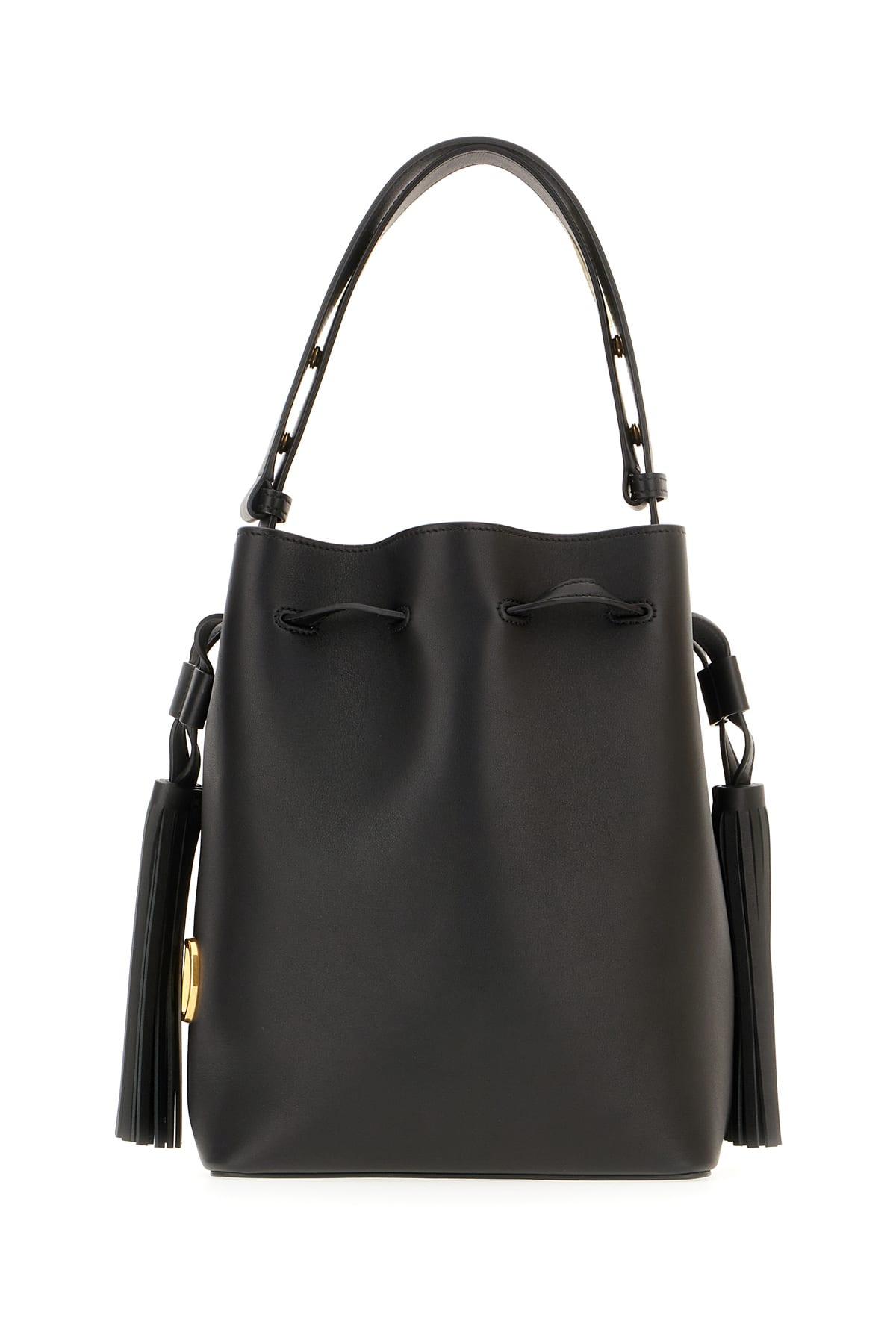 valentino garavani black leather bucket bag