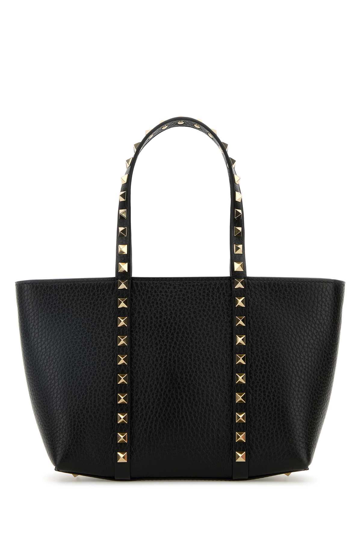 valentino garavani black leather medium rockstud handbag