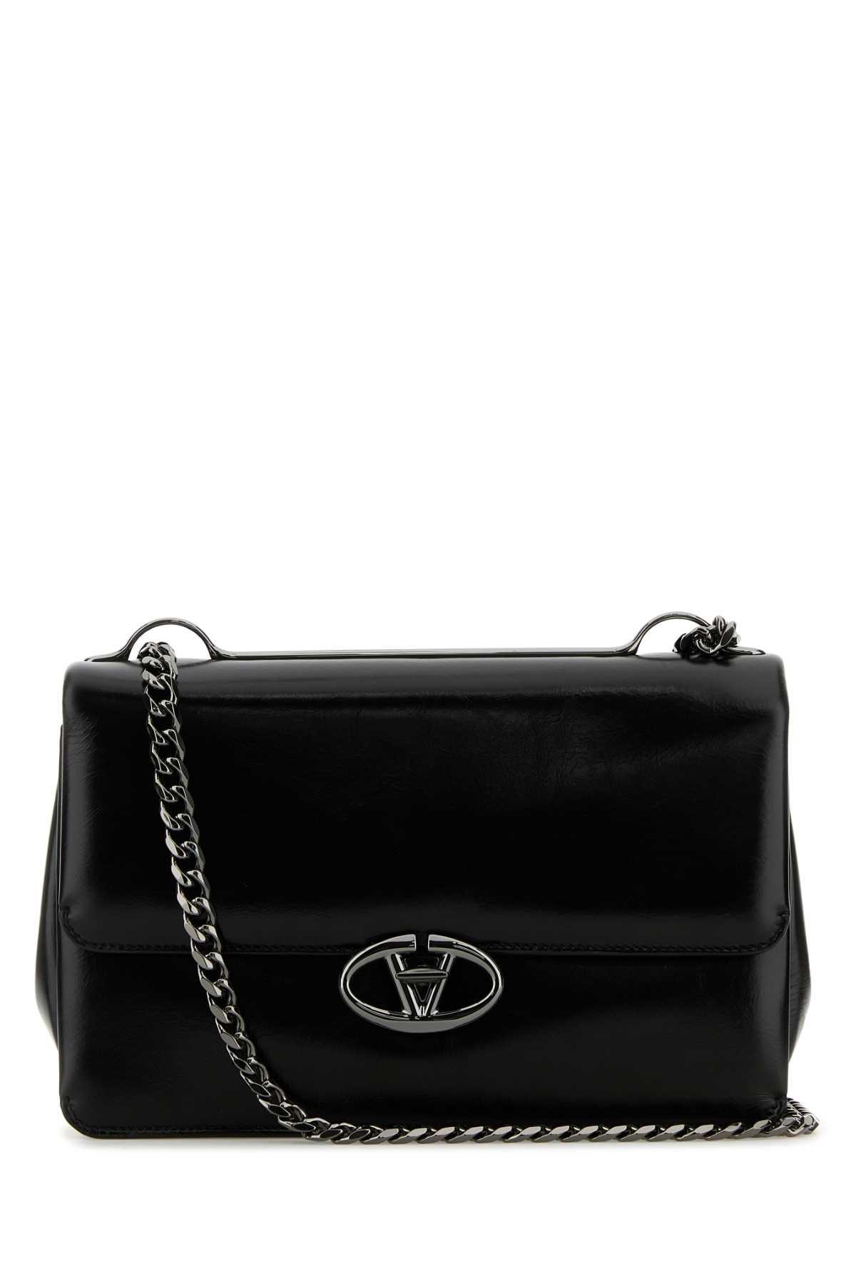 valentino garavani black leather medium vlogo shoulder bag