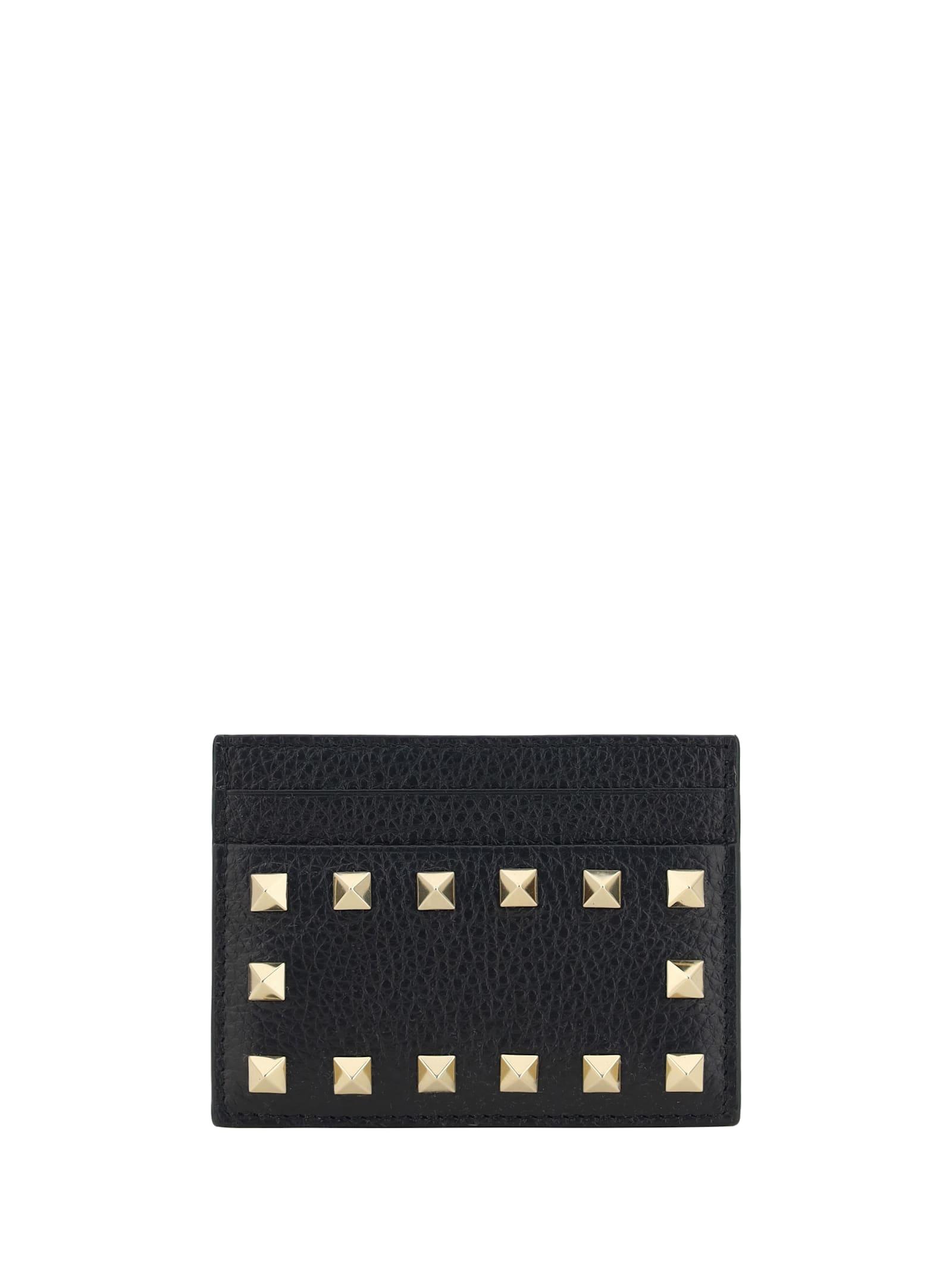 valentino garavani black leather rockstud card holder