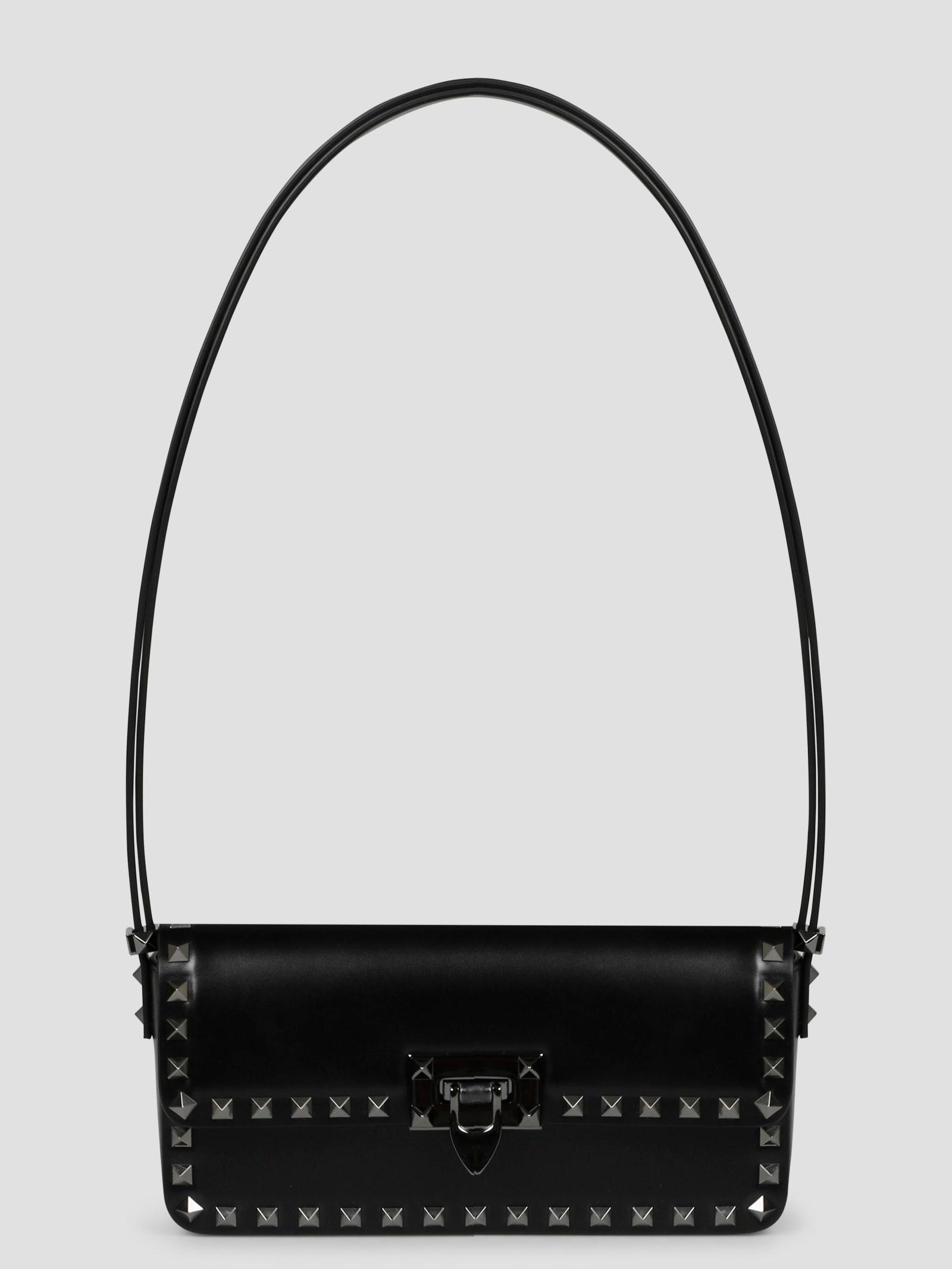 valentino garavani black leather rockstud shoulder bag