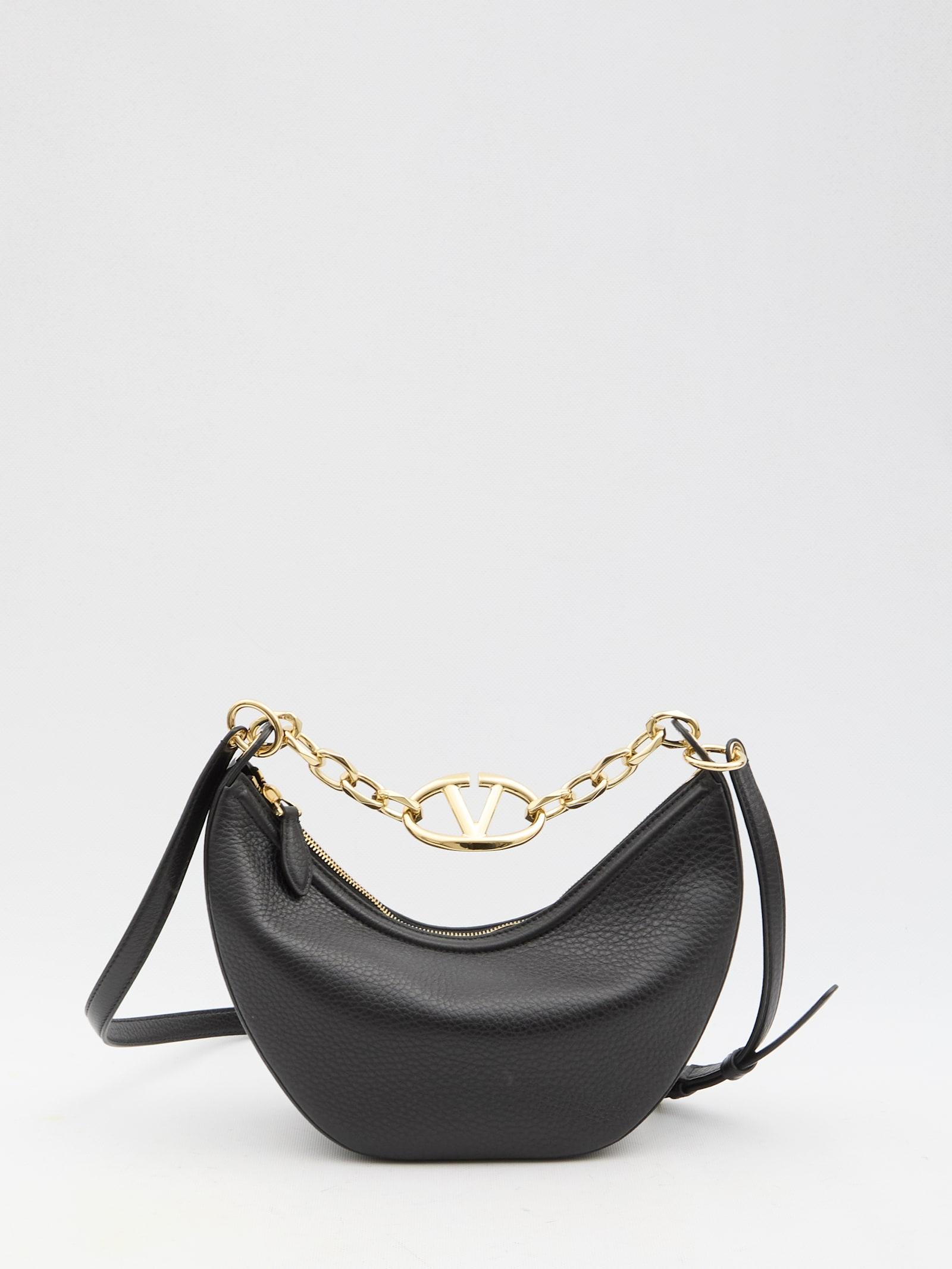 valentino garavani black leather small hobo vlogo moon handbag