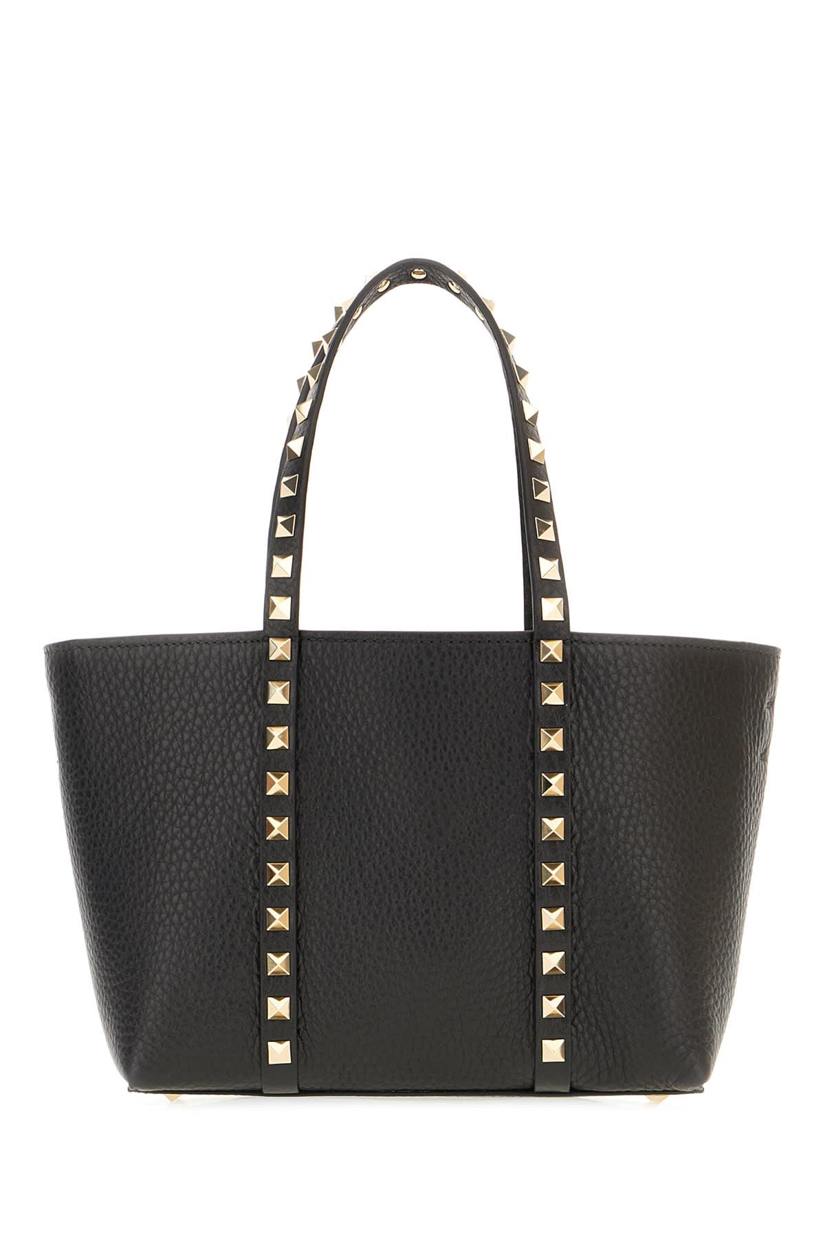 valentino garavani black leather small rockstud shopping bag