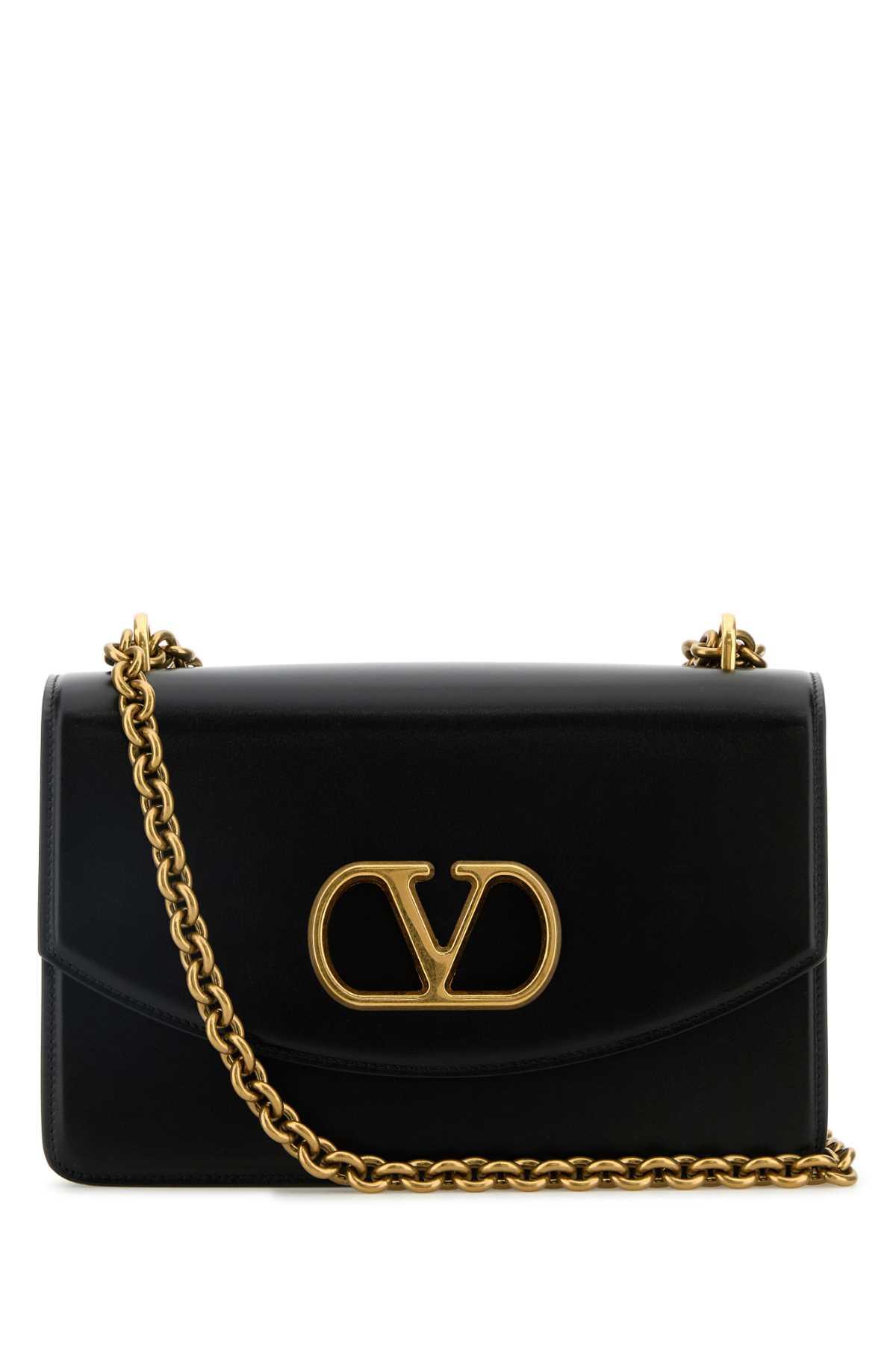 valentino garavani black leather vain shoulder bag