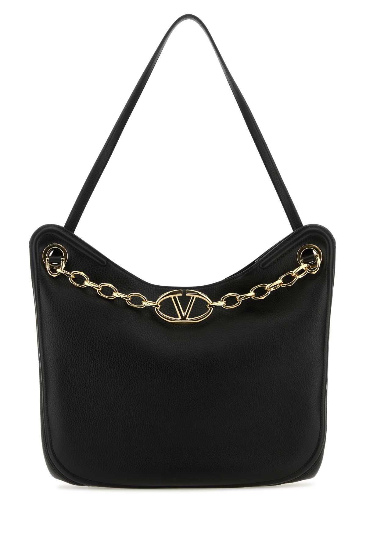 valentino garavani black leather vlogo moon shopping bag
