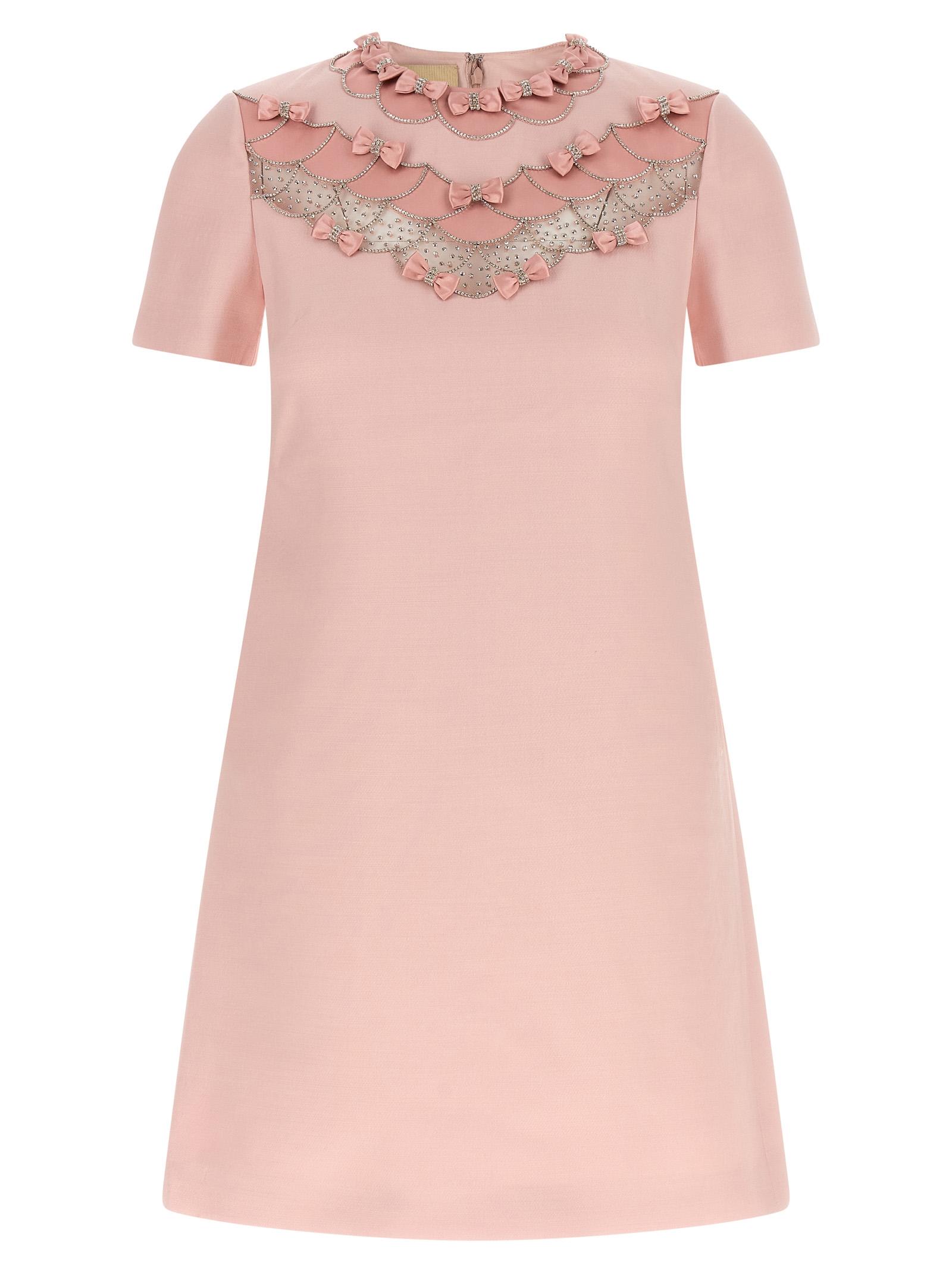 valentino garavani bow dress pink virgin wool silk - women