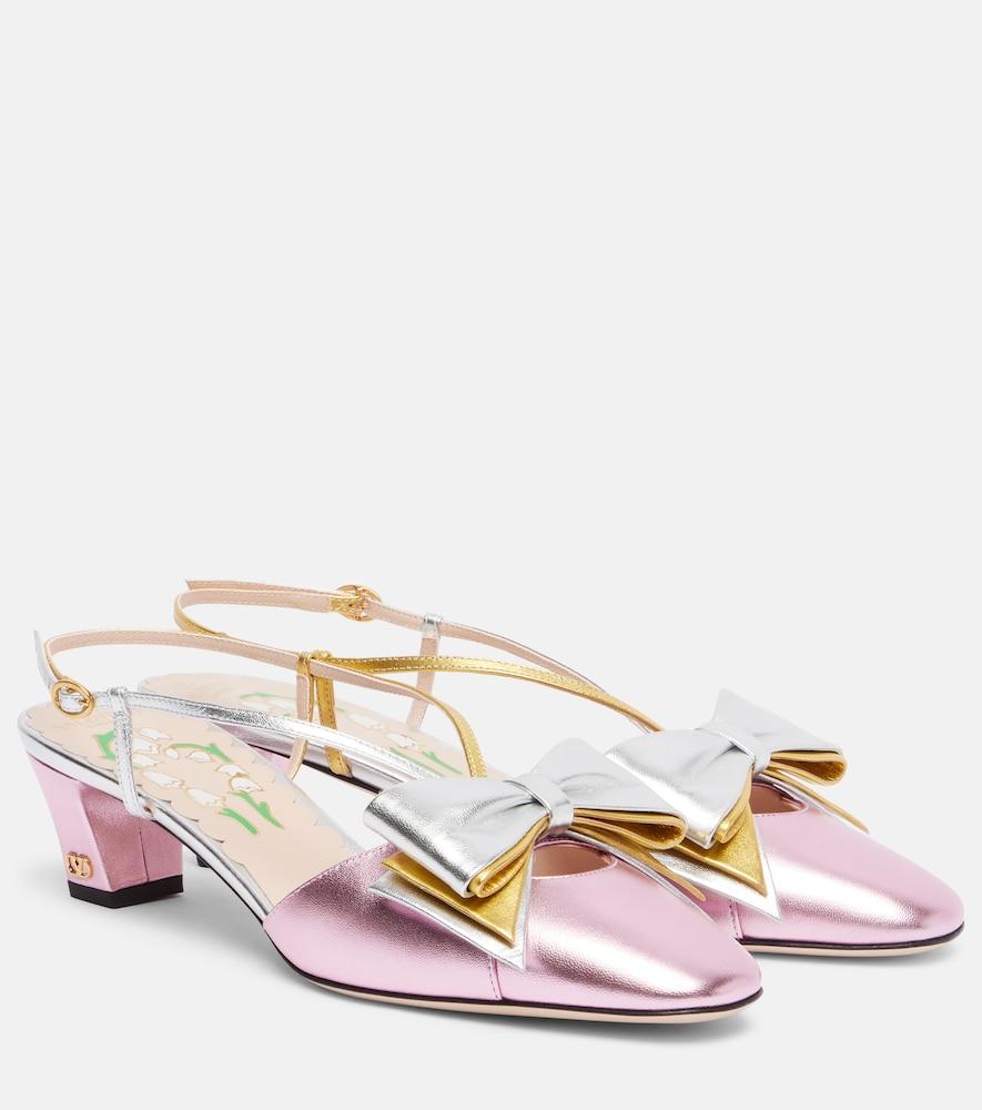 valentino garavani bowow 45 metallic leather pumps
