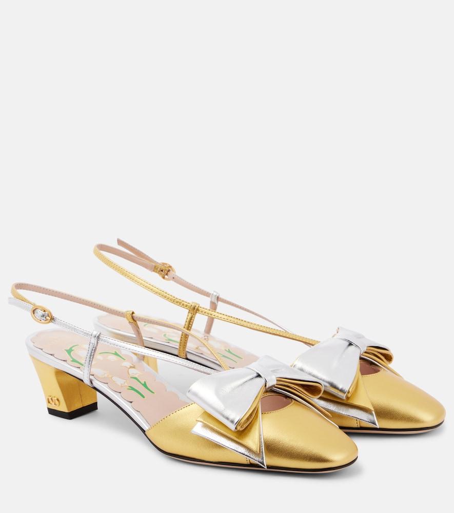 valentino garavani bowow 45 metallic leather slingback pumps