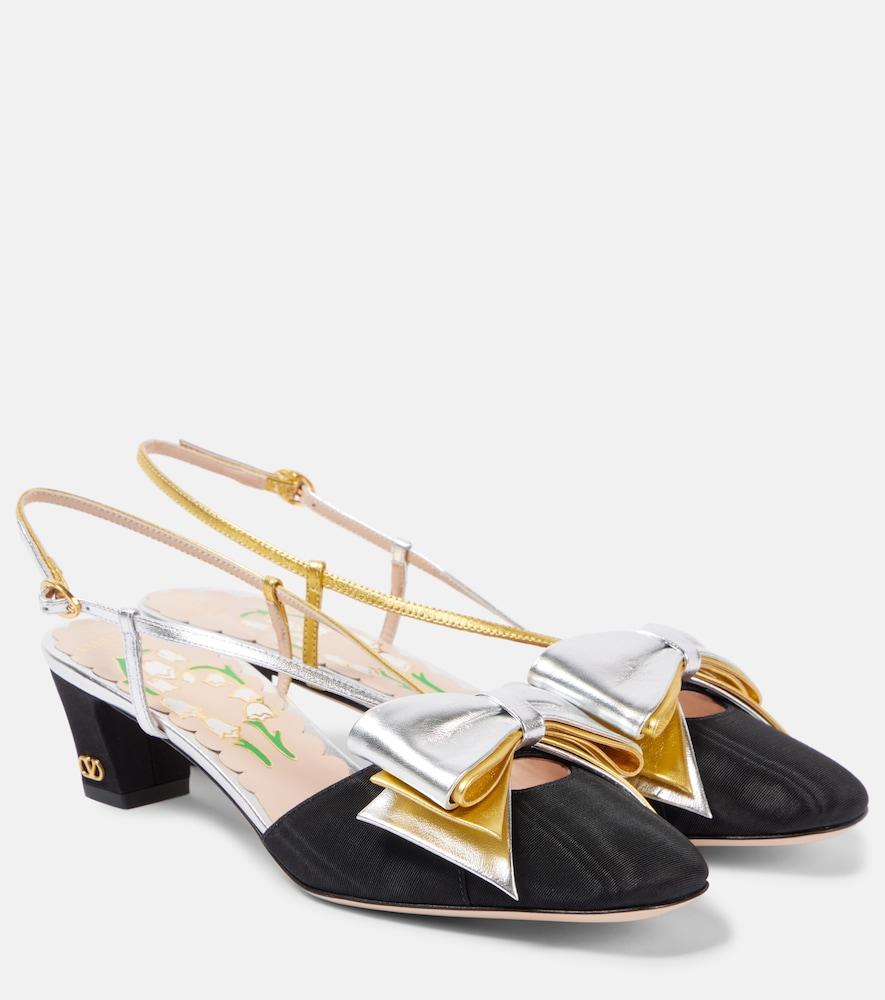 valentino garavani bowow 45 moiré and leather slingback pumps