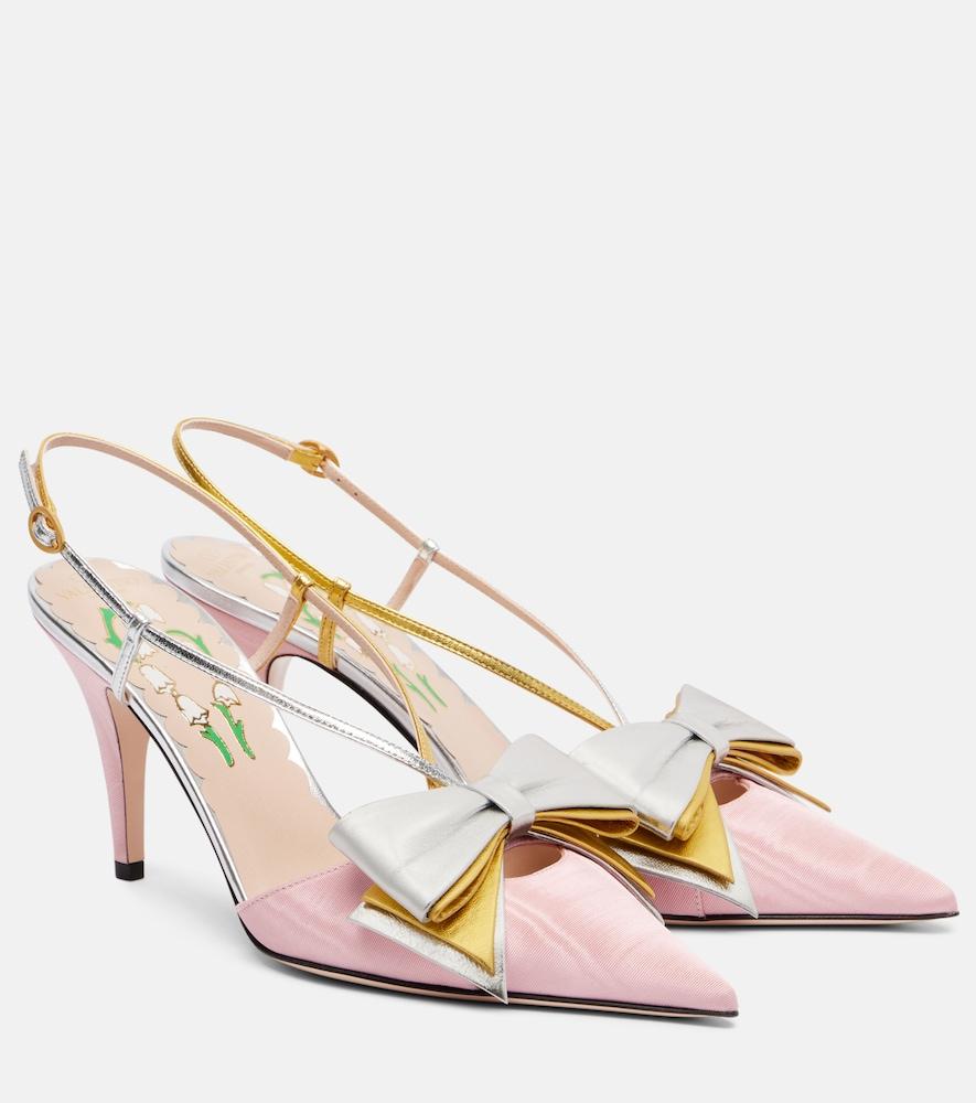 valentino garavani bowow 85 moiré and leather slingback pumps
