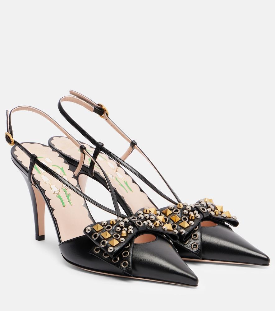 valentino garavani bowow 85 studded leather slingback pumps