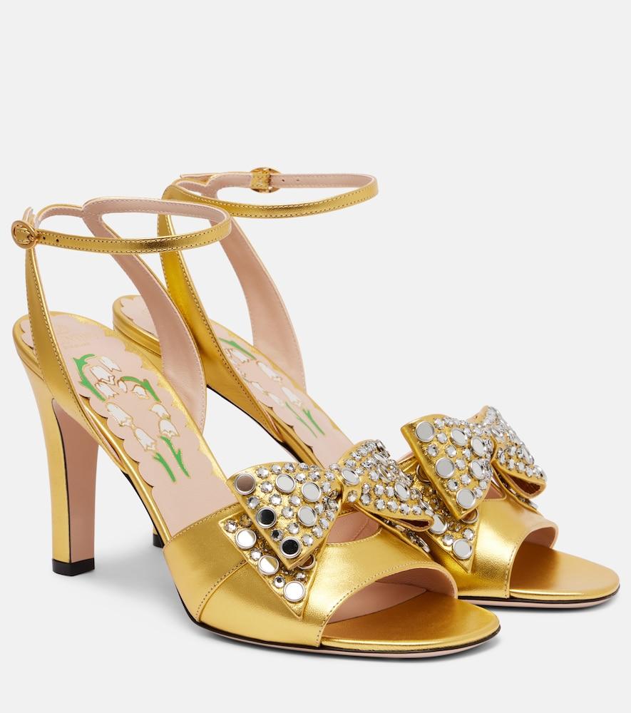 valentino garavani bowow 95 embellished metallic leather sandals