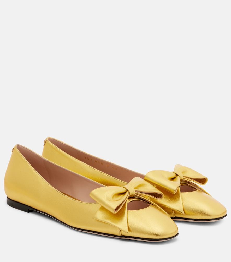 valentino garavani bowow metallic leather ballet flats