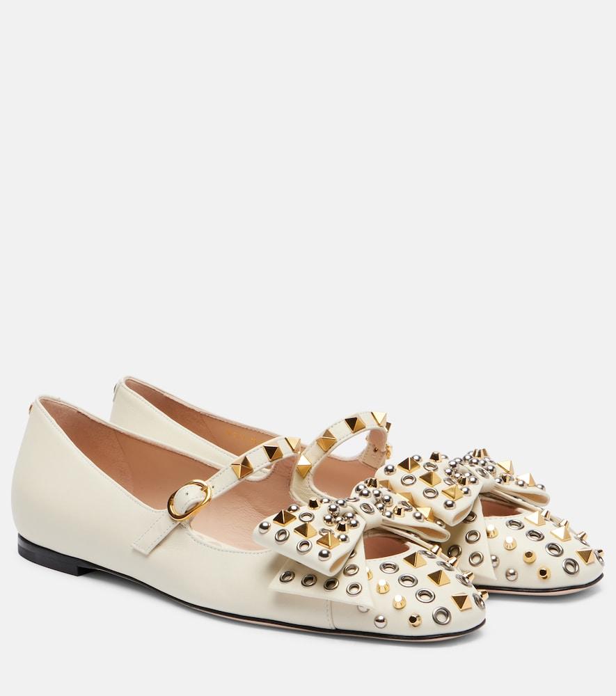 valentino garavani bowow studded leather mary jane flats