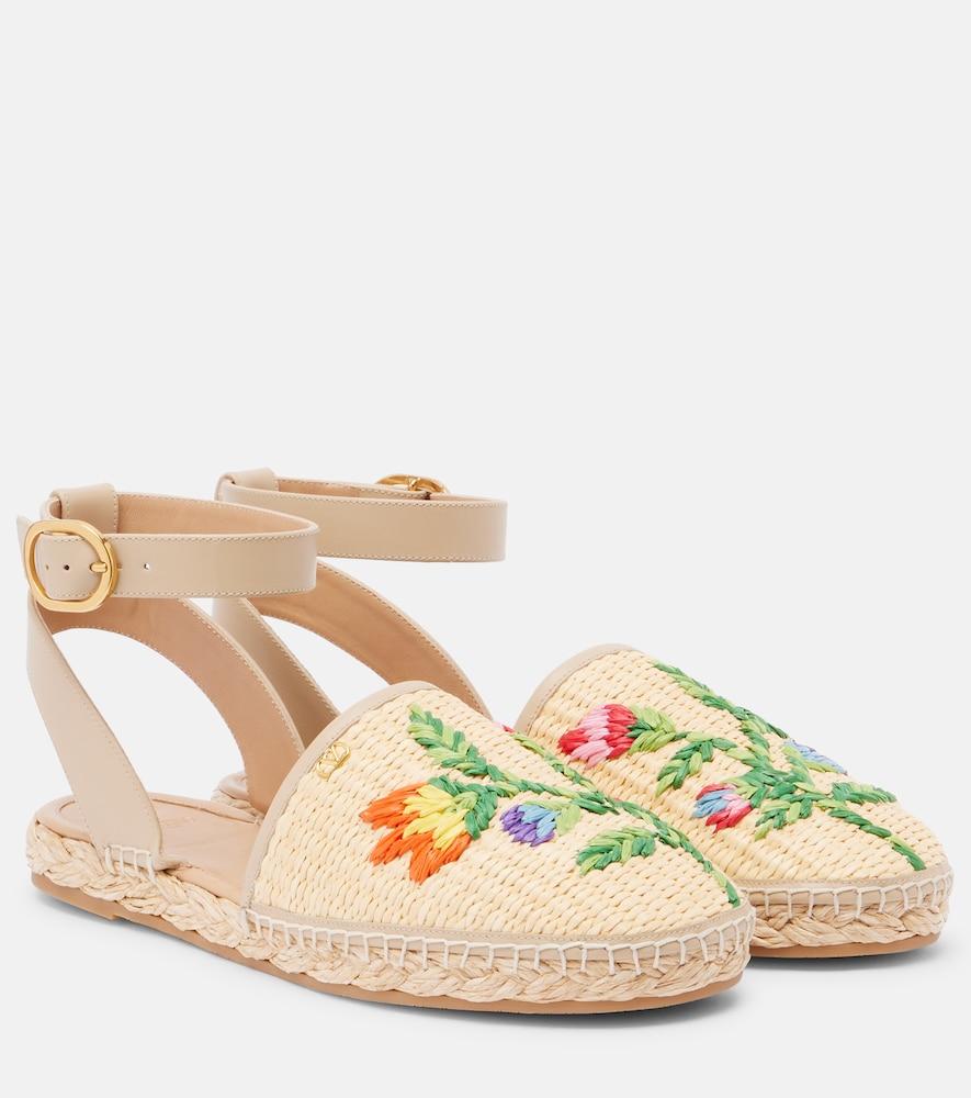 valentino garavani bribri embroidered raffia espadrilles