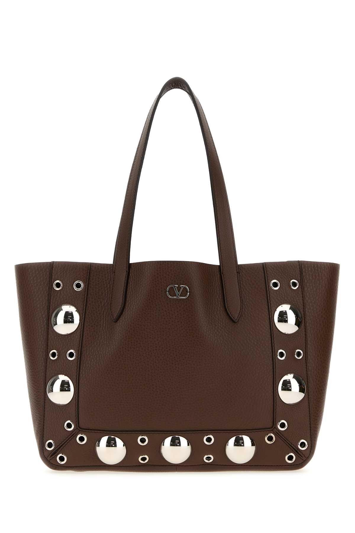 valentino garavani brown leather small nellcã´te shopping bag