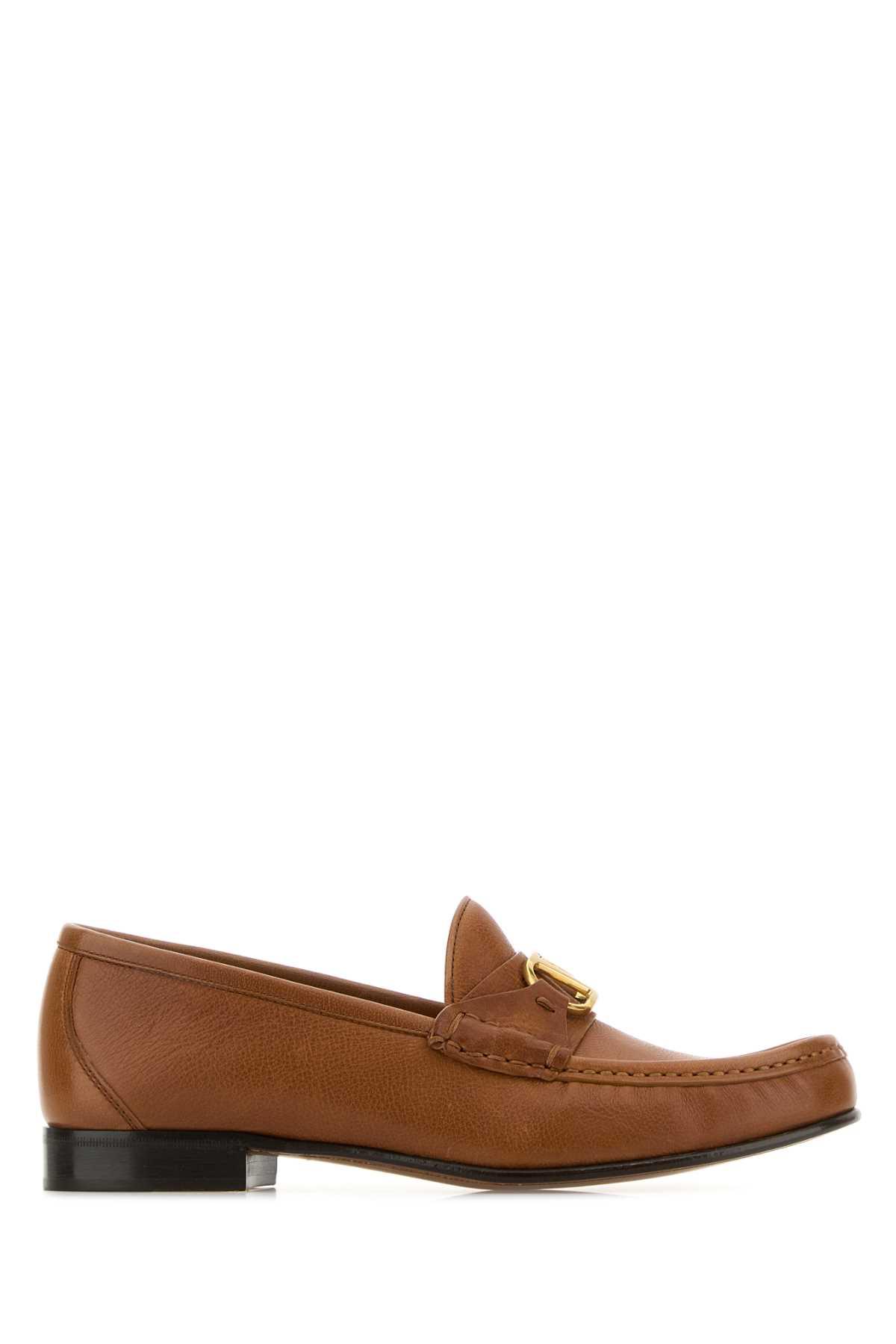 valentino garavani brown leather vlogo loafers