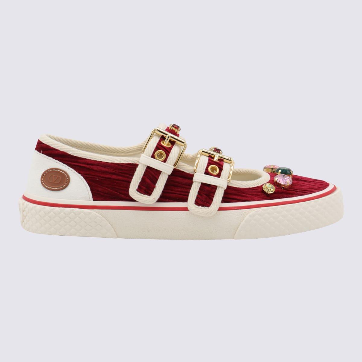 valentino garavani burgundy and white leather sneakers