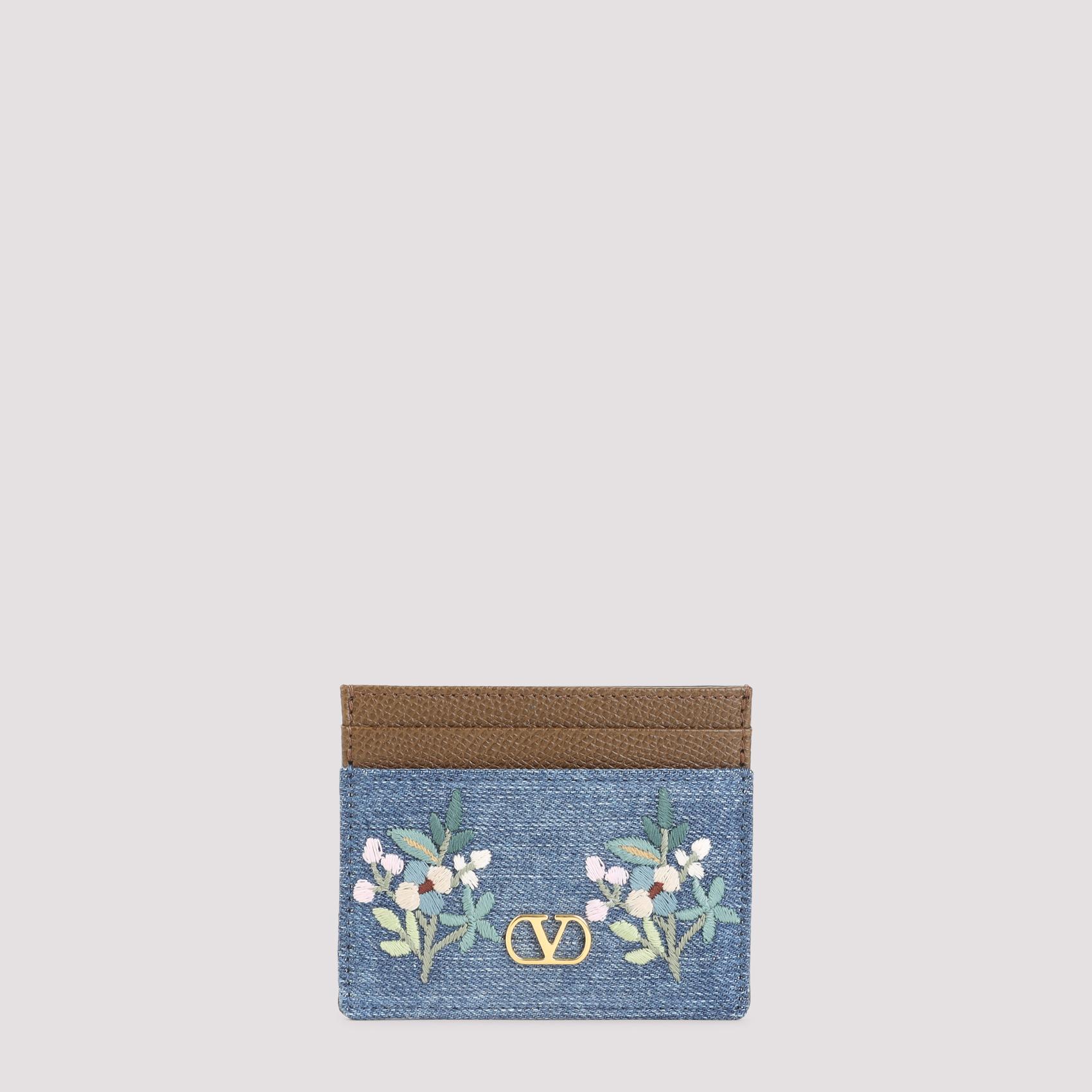 valentino garavani card holder blue cotton elastane smallleathergoods - women