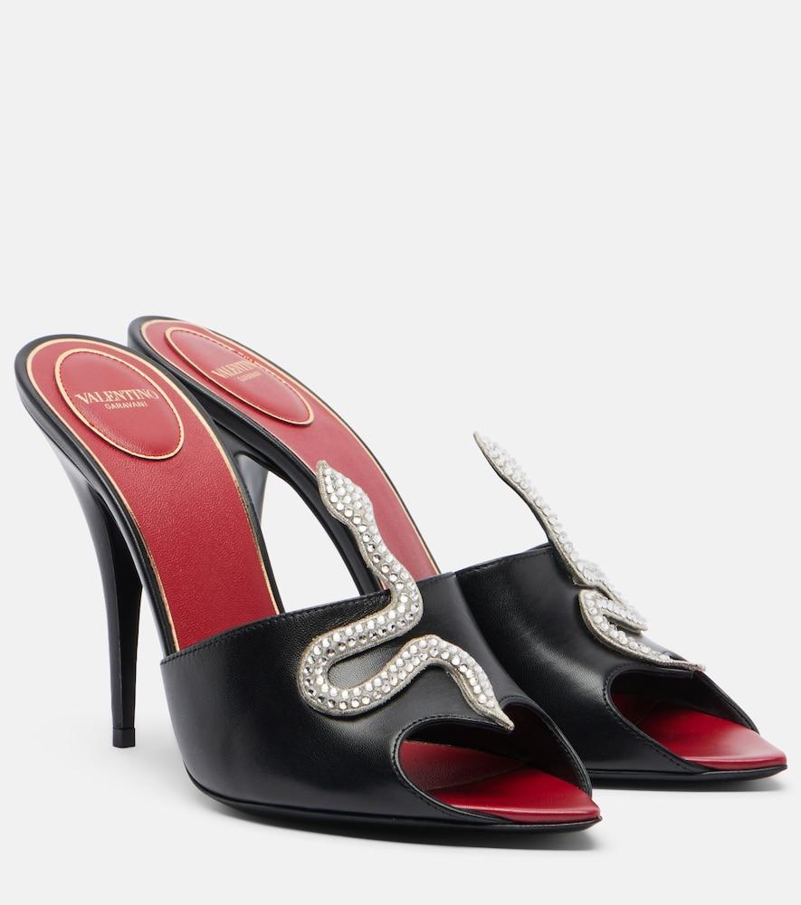 valentino garavani caur vipère embellished leather mules