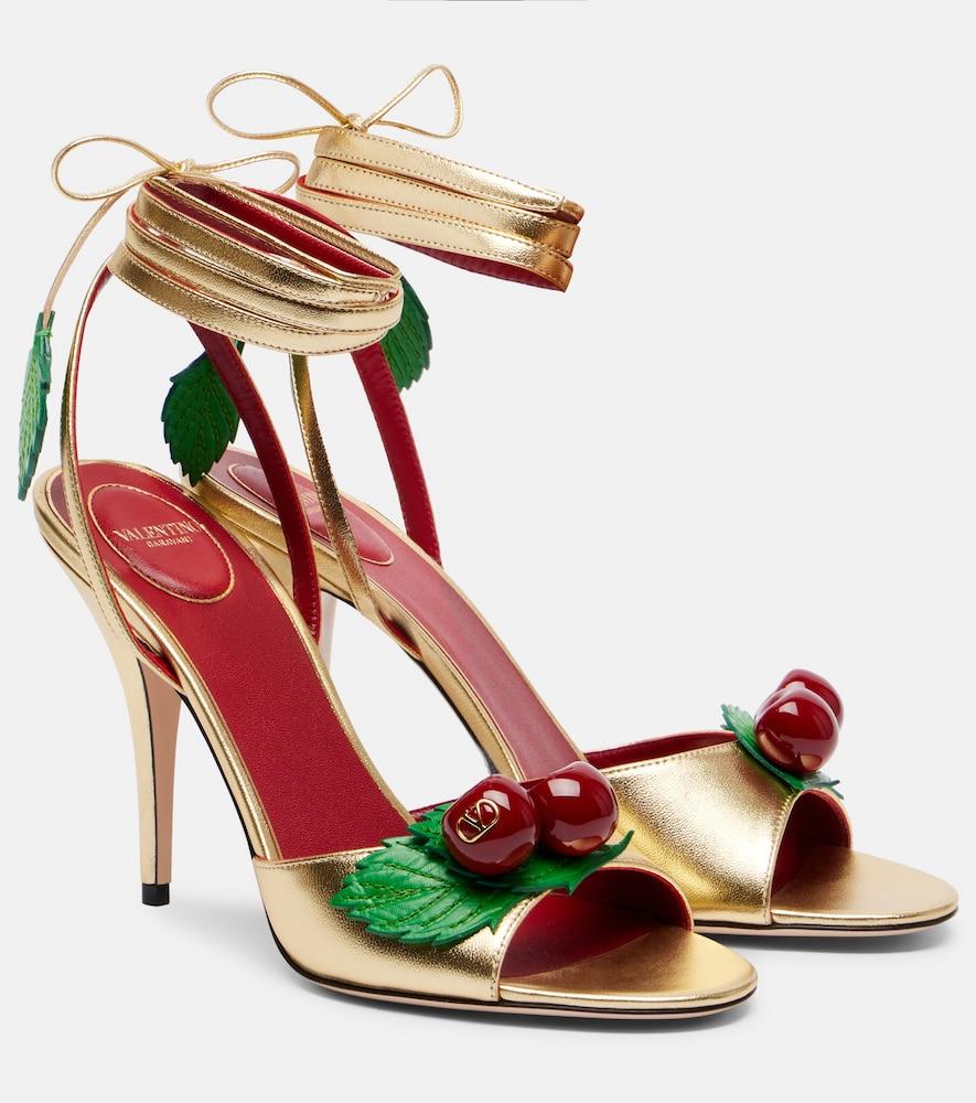 valentino garavani cherryfic 100 metallic leather sandals