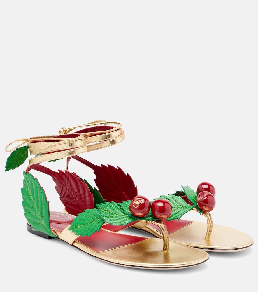 valentino garavani cherryfic metallic leather thong sandals