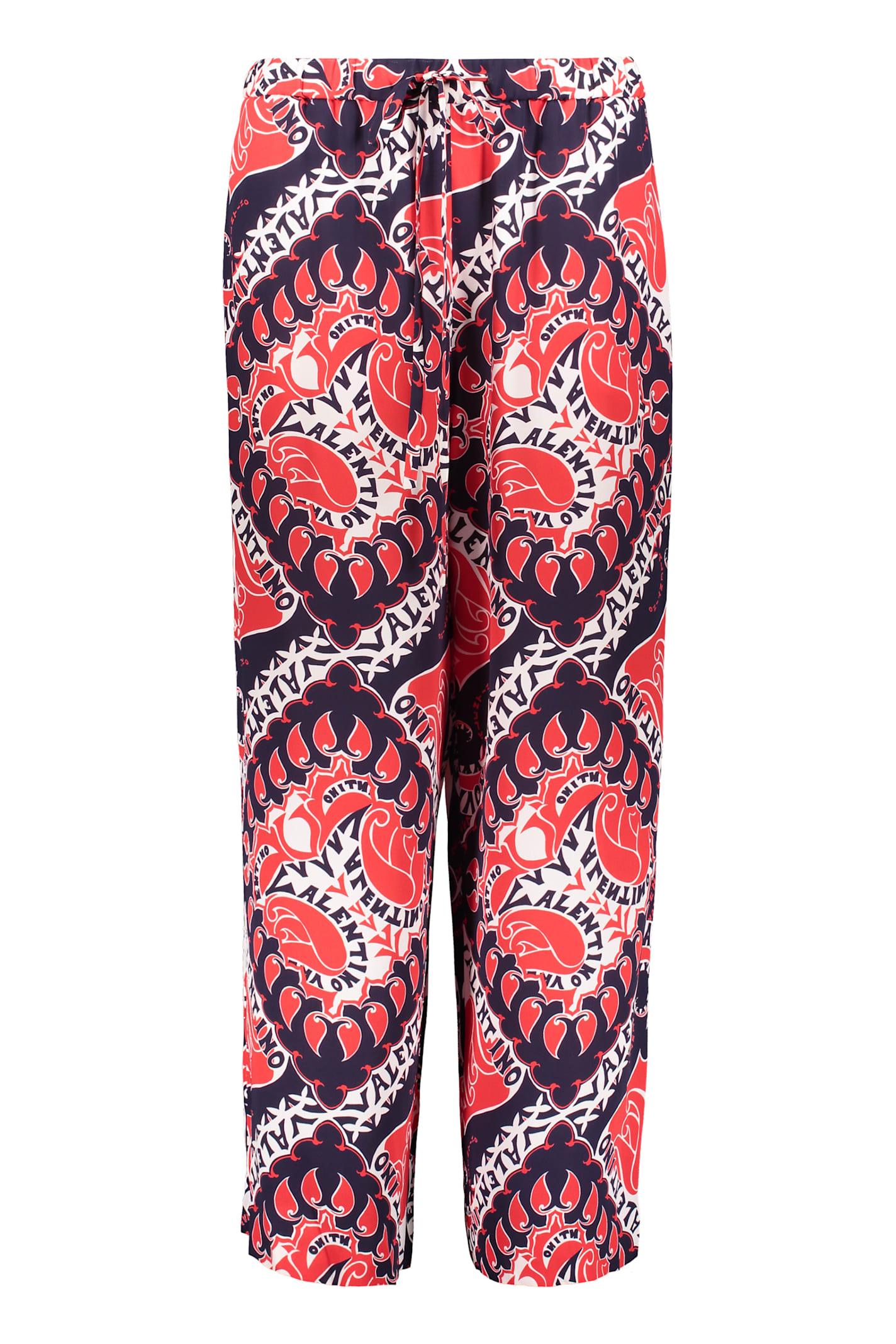 valentino garavani comfortable pants with geometric pink and purple pattern