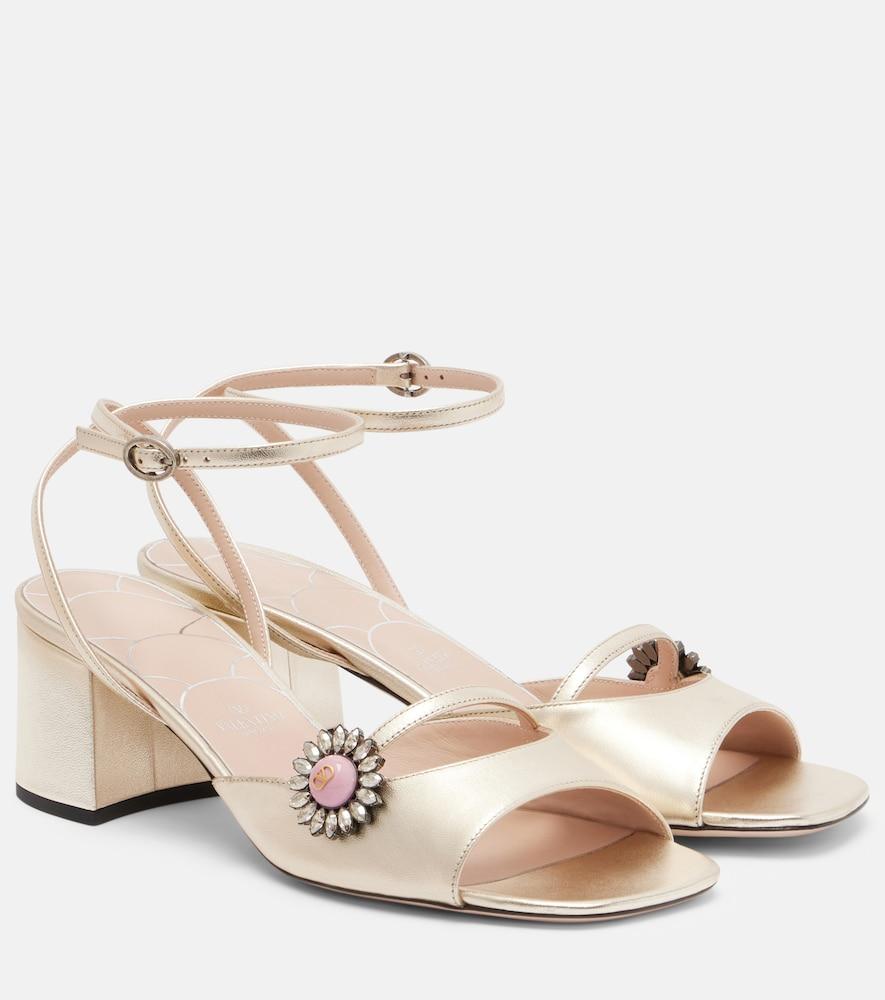 valentino garavani daisy jewel 55 metallic leather sandals