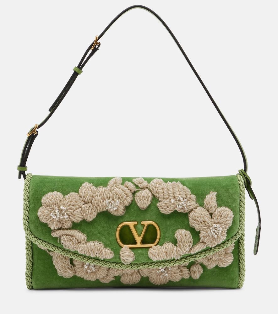 valentino garavani devain embellished velvet shoulder bag
