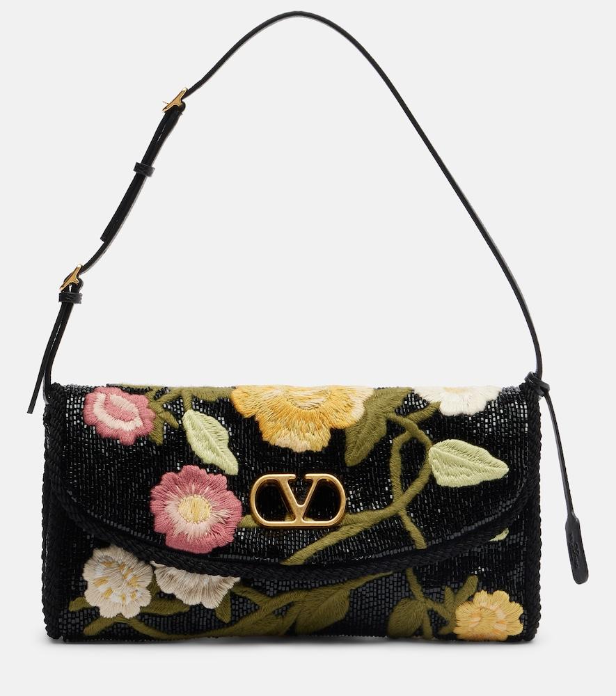 valentino garavani devain embroidered beaded shoulder bag