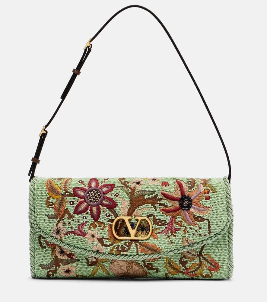 valentino garavani devain small beaded floral shoulder bag