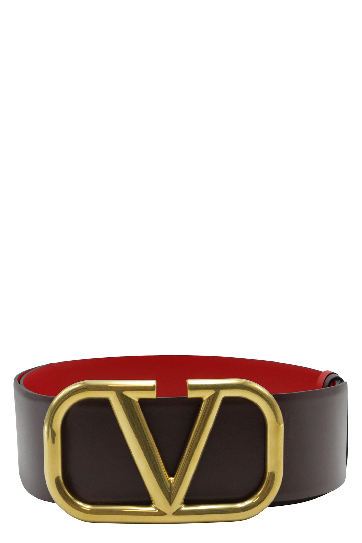 valentino garavani elegant brown belt with red interior
