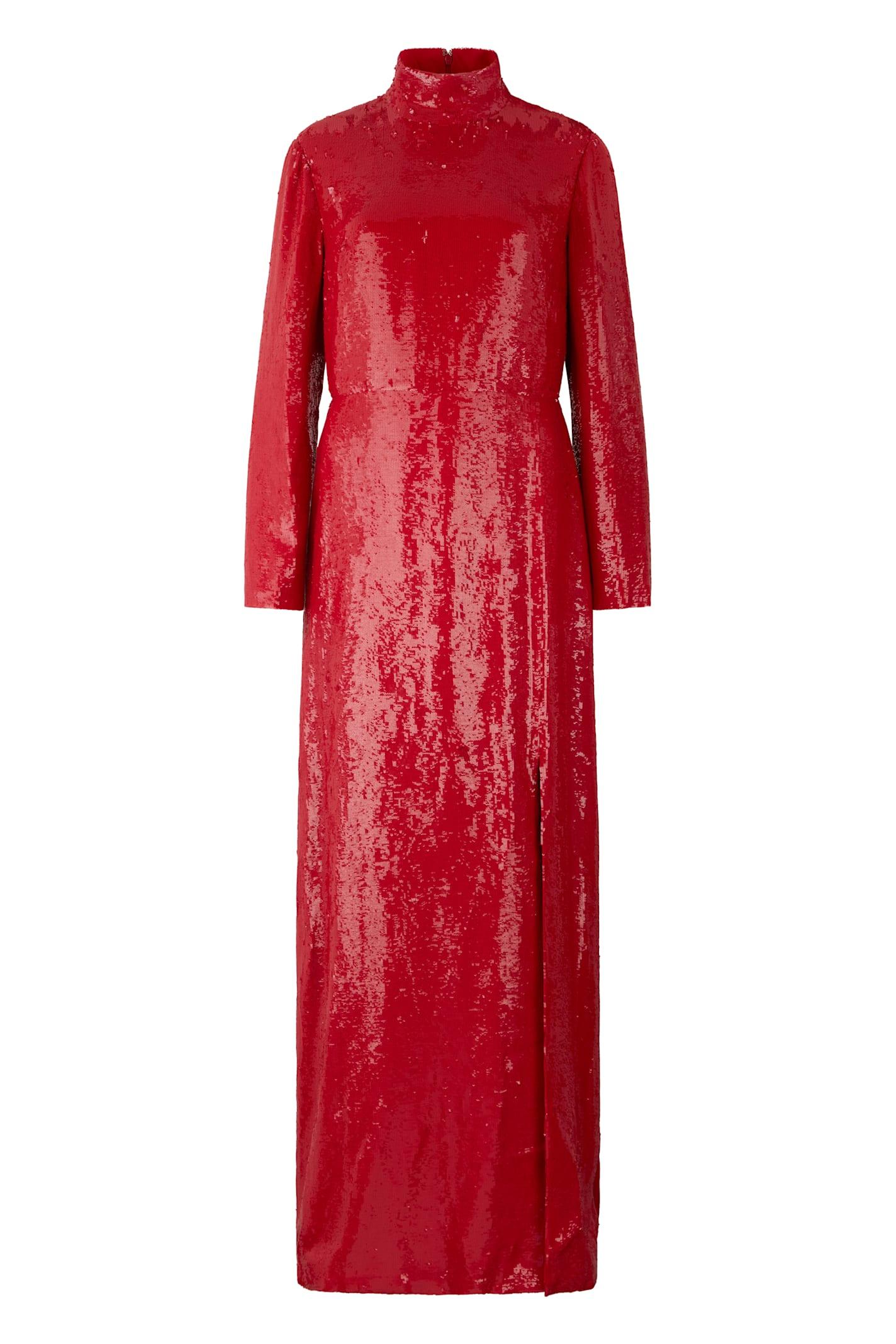 valentino garavani elegant long red dress with long sleeves