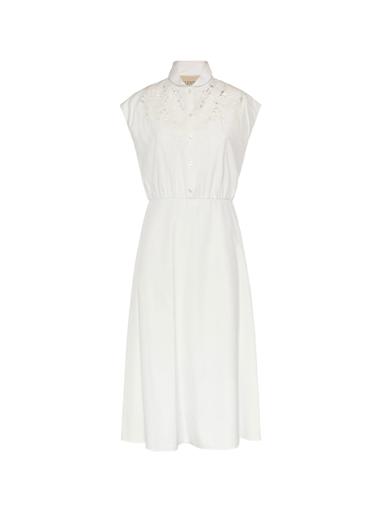 valentino garavani embroidered poplin midi dress