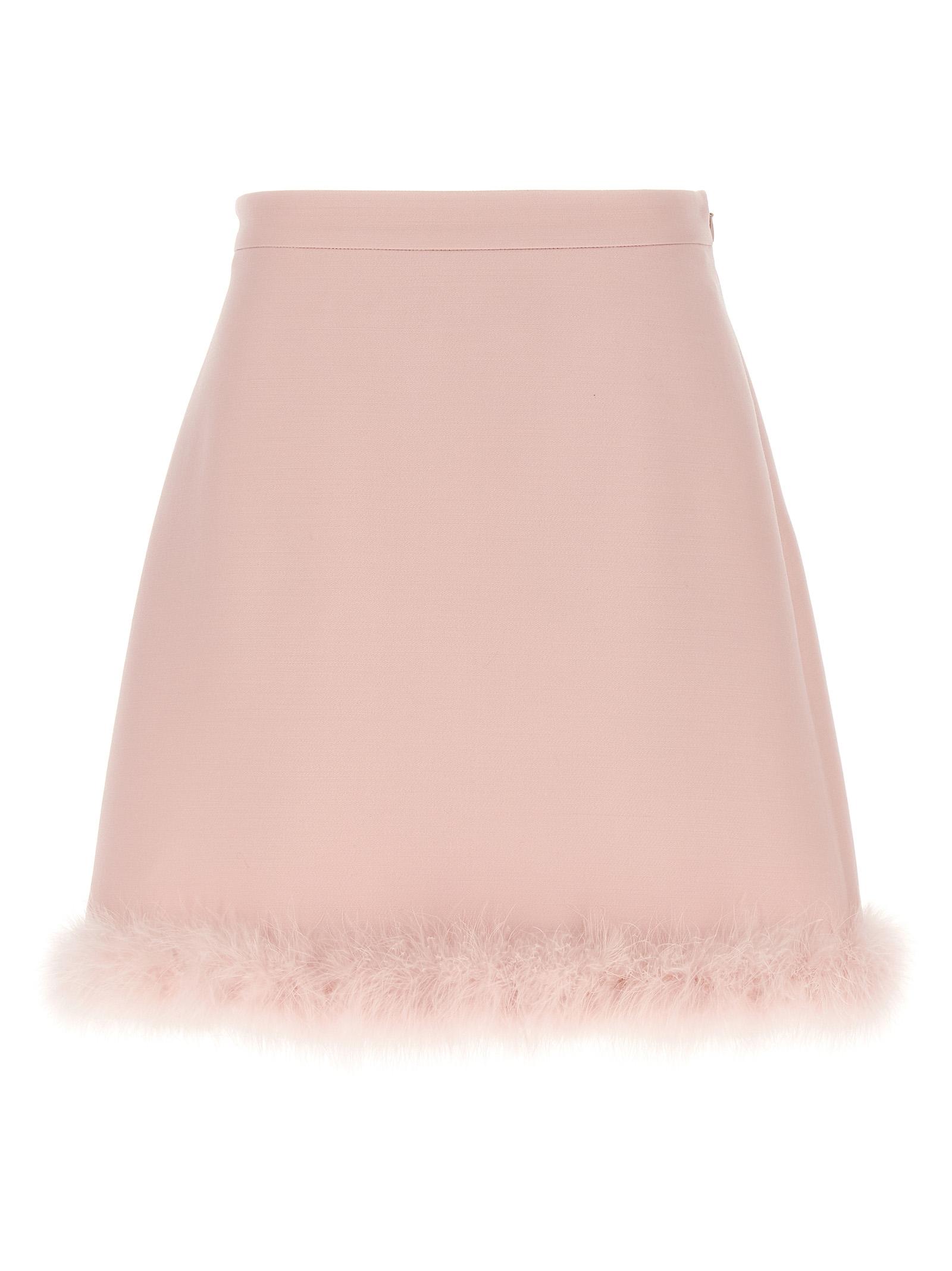 valentino garavani feathers skirt pink virgin wool silk - women