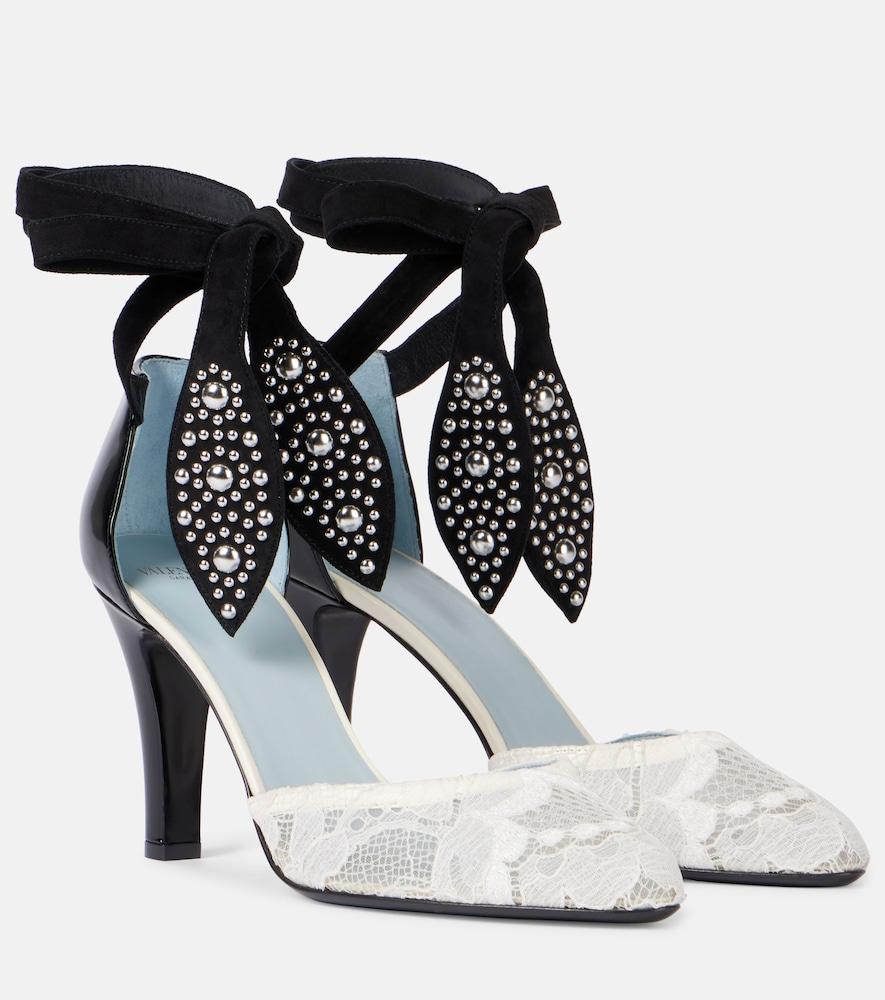 valentino garavani foliefoliage 85 lace and suede pumps