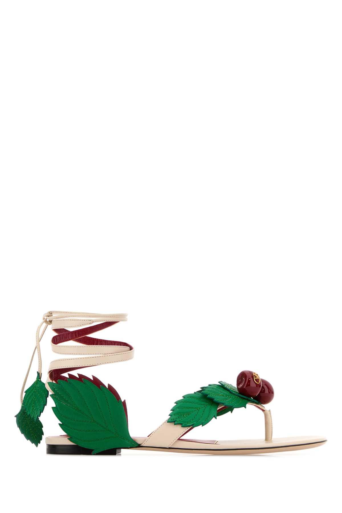 valentino garavani ivory leather cherryfic thong sandals