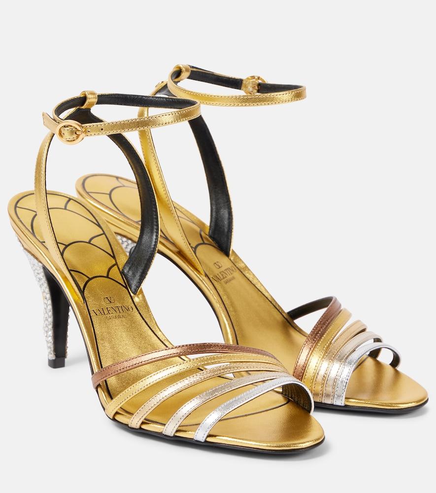 valentino garavani ladycrush embellished metallic leather sandals