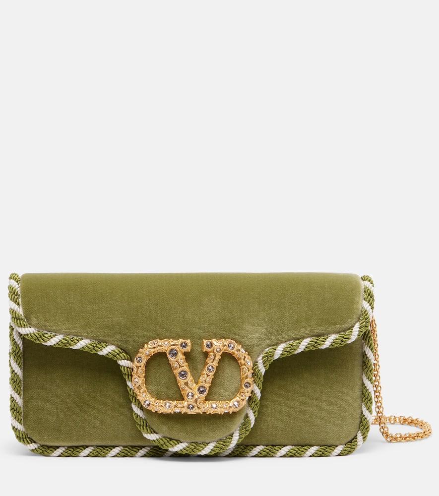 valentino garavani locò mini embellished velvet clutch