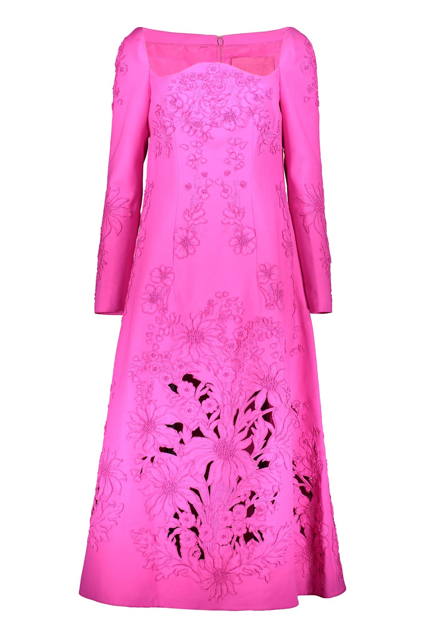valentino garavani long elegant fuchsia dress with refined embroidery