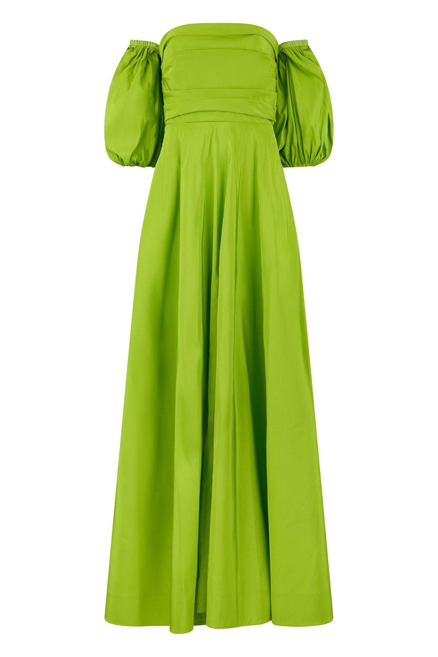 valentino garavani long elegant green dress with balloon sleeves