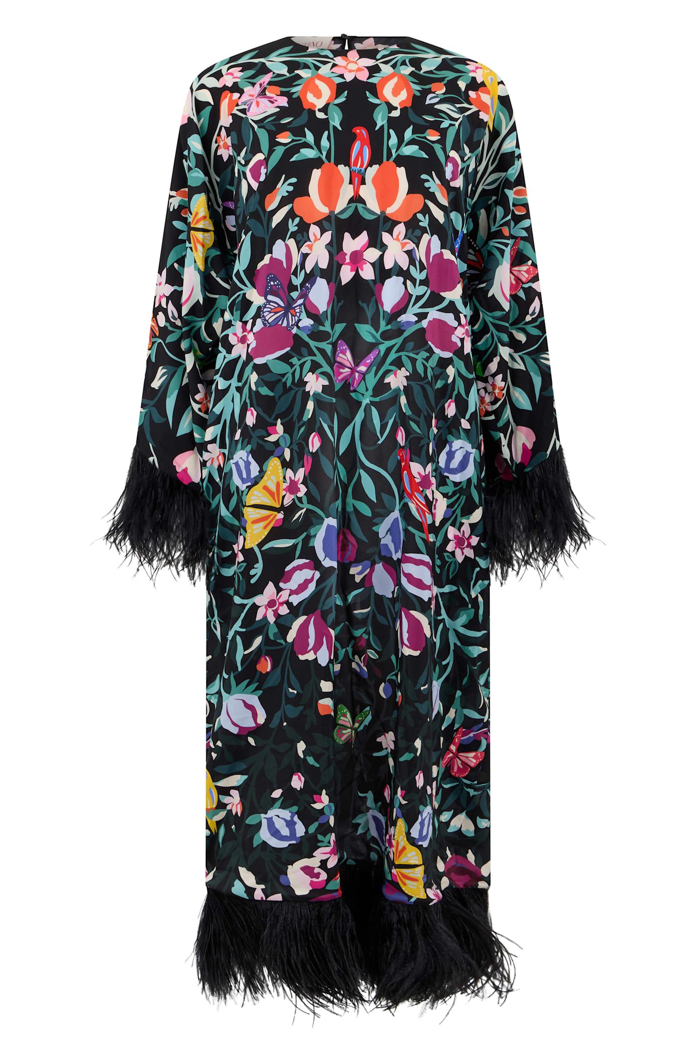 valentino garavani long floral dress with bell sleeves