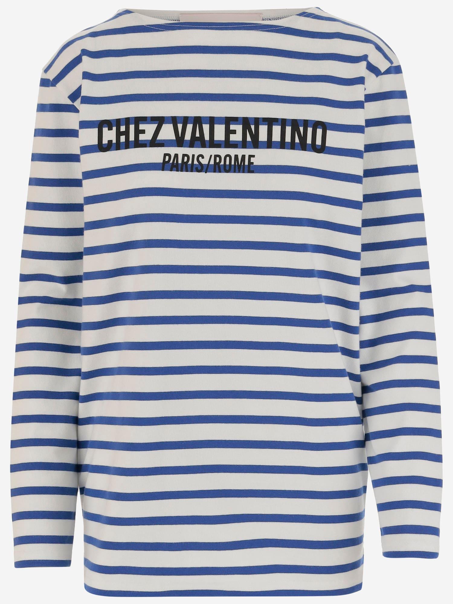 valentino garavani long sleeve cotton t-shirt with striped pattern