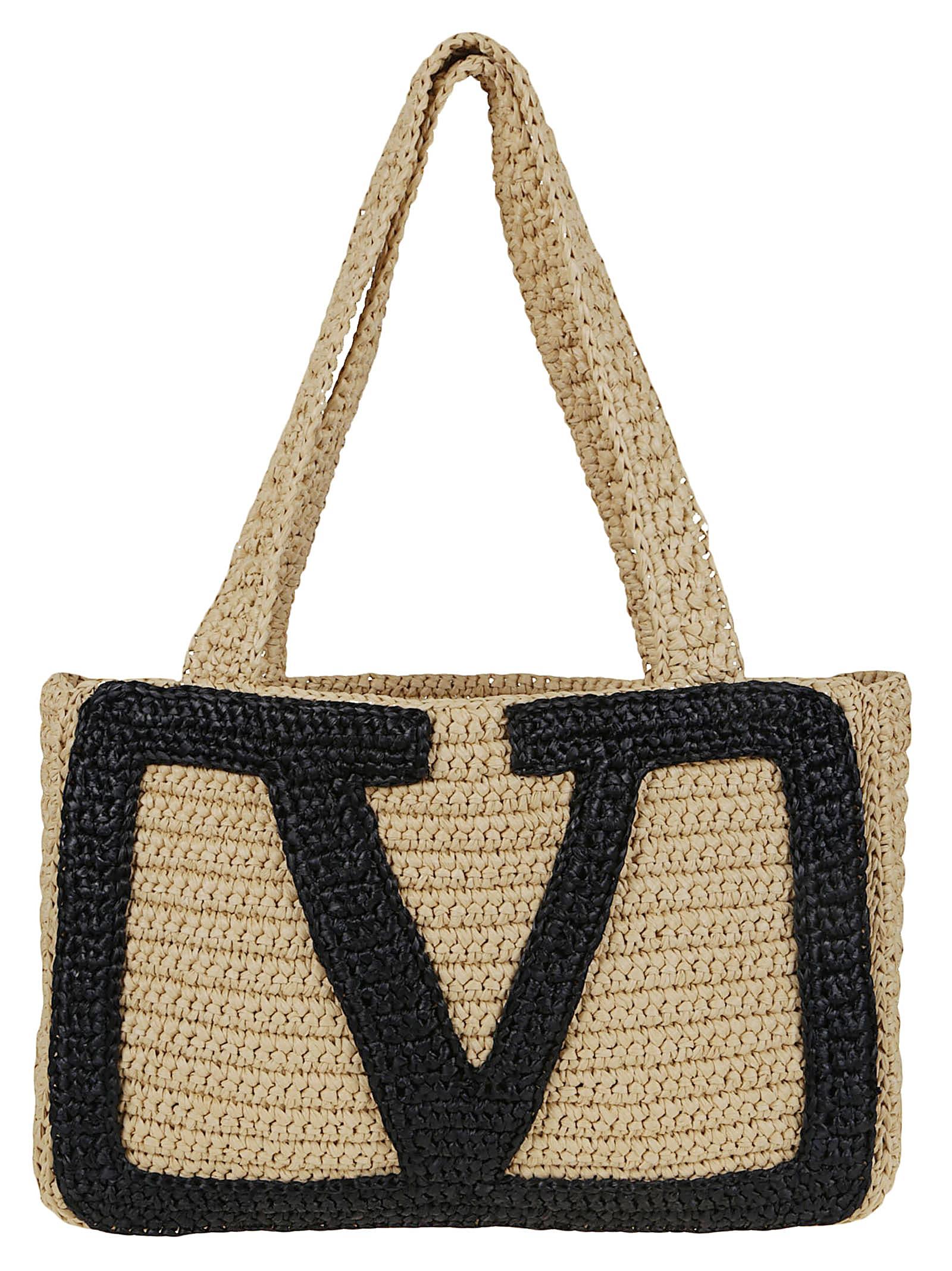 valentino garavani medium tote viva superstar crochet rafia