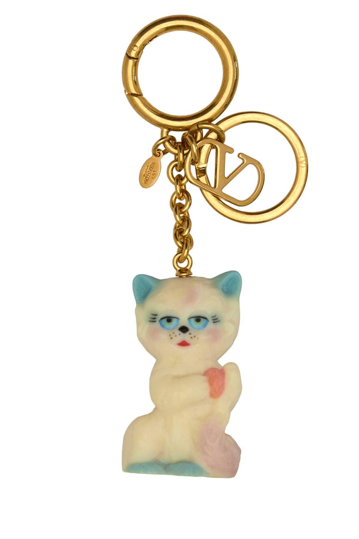 valentino garavani multicolor metal and nylon le chat de la maison keyring