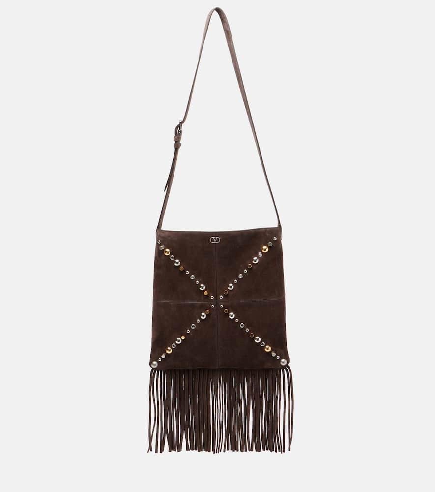 valentino garavani nellcôte embellished suede shoulder bag